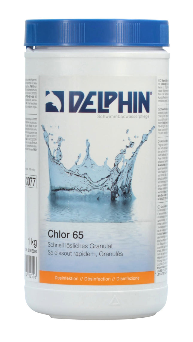 Delphin Chlor 65 - 1 kg – Schnell‑lösliches Chlorgranulat für Whirlpool‑ & Pool‑Desinfektion