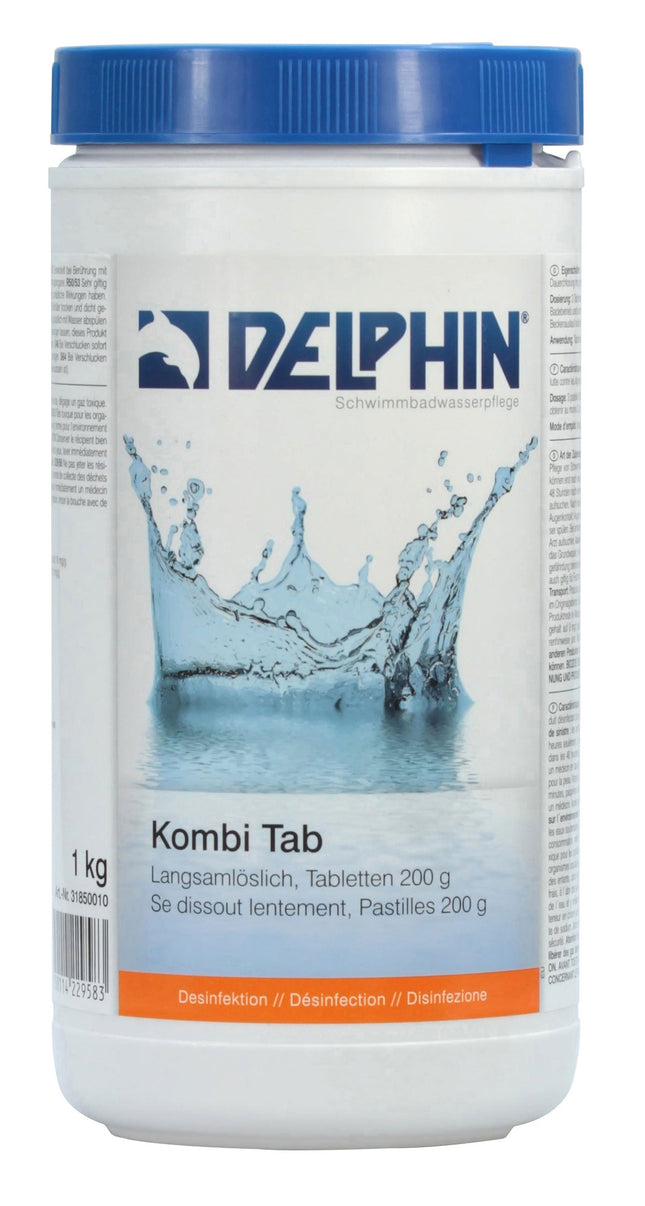 Delphin Kombi 200g Tabs, 1kg – 3-in-1 Langsamlösliche Pool-Tabletten